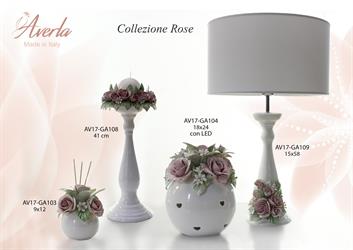 Candeliere 15x41 Cm Collezione Rose Con Candela Completo Di Scatola