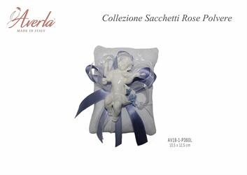 Cuscino Lino/Pizzo Con Angelo Violino Fiori 10,5x12,5 Cm Colore Polvere