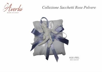 Cuscino Lino/Pizzo Con Angelo Fascia Fiori 10,5x12,5 Cm Colore Polvere