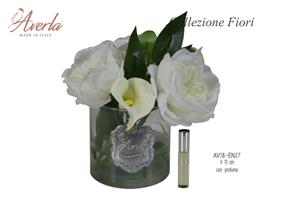 Cilindro Grande Con Rosa Inglese Bianca E Calla D.10 Cm Completo Di Scatola Trofeo