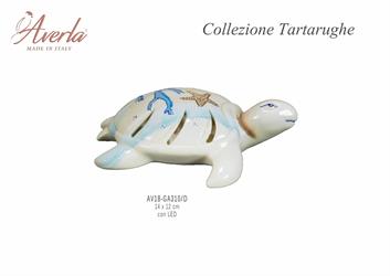 Tartaruga Marina Piccola Azzurra Tema Marino Con Led 14x12 Cm In Porcellana Di Capodimonte Completo Di Scatola Trofeo