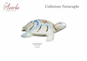 Tartaruga Marina Piccola Azzurra Tema Marino Con Led 14x12 Cm In Porcellana Di Capodimonte Completo Di Scatola Trofeo