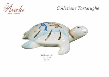 Tartaruga Marina Grande Azzurra Tema Marino Con Led 15,5x14 Cm In Porcellana Di Capodimonte Completo Di Scatola Trofeo