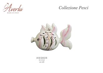 Pesce Piccolo Rosa Tema Albero Della Vita Con Led 12x8 Cm In Porcellana Di Capodimonte Completo Di Scatola Trofeo