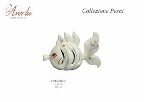 Pesce Piccolo Con Fiori Grigi Con Led 12x8 Cm In Porcellana Di Capodimonte Completo Di Scatola Trofeo
