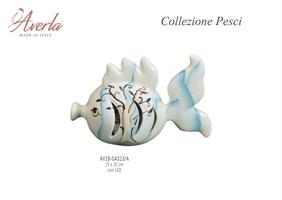 Pesce Grande Azzurro Tema Albero Della Vita Con Led 15x10 Cm In Porcellana Di Capodimonte Completo Di Scatola Trofeo