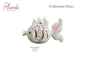 Pesce Grande Rosa Tema Albero Della Vita Con Led 15x10 Cm In Porcellana Di Capodimonte Completo Di Scatola Trofeo