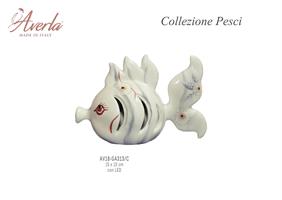 Pesce Grande Con Fiori Grigi Con Led 15x10 Cm In Porcellana Di Capodimonte Completo Di Scatola Trofeo