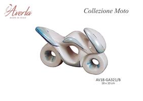 Moto Grande Bianca Con Decori Azzurro 18x10 Cm In Porcellana Di Capodimonte Completa Di Scatola Trofeo