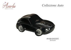 Auto Grande Nera Con Decori Grigio 19x8 Cm In Porcellana Di Capodimonte Completa Di Scatola Trofeo