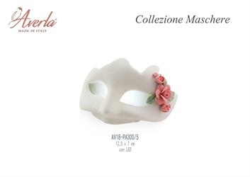 Maschera Piccola Biscuit Bianca Con Rose Con Led 12x7 Cm In Porcellana Di Capodimonte Completo Di Scatola Trofeo