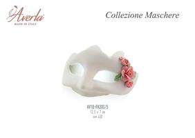 Maschera Piccola Biscuit Bianca Con Rose Con Led 12x7 Cm In Porcellana Di Capodimonte Completo Di Scatola Trofeo