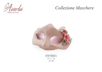Maschera Piccola Cipria Con Rose Con Led 12x7 Cm In Porcellana Di Capodimonte Completo Di Scatola Trofeo