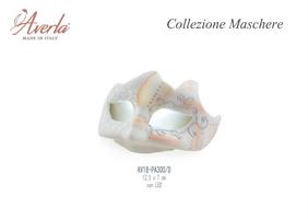Maschera Piccola Con Decori Grigio E Cipria Con Led 12x7 Cm In Porcellana Di Capodimonte Completo Di Scatola Trofeo