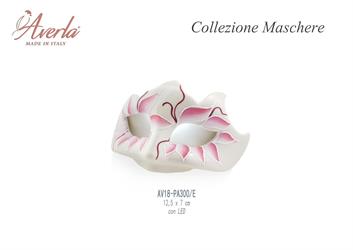 Maschera Piccola Con Decori Rosa Con Led 12x7 Cm In Porcellana Di Capodimonte Completo Di Scatola Trofeo
