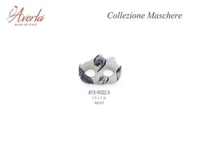Maschera A Magnete Con Decori Grigio E Nero 4,5x4 Cm In Porcellana Di Capodimonte