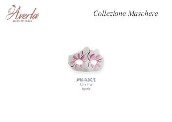 Maschera A Magnete Con Decori Rosa 4,5x4 Cm In Porcellana Di Capodimonte