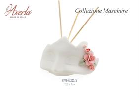 Maschera Profumatore Piccola Biscuit Bianca Con Rose 12x7 Cm In Porcellana Di Capodimonte Completo Di Scatola Trofeo