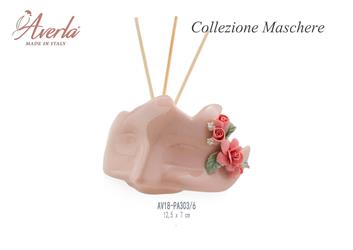 Maschera Profumatore Piccola Cipria Con Rose 12x7 Cm In Porcellana Di Capodimonte Completo Di Scatola Trofeo