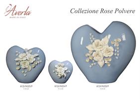 Vaso Cuore Medio Polvere Con Rose H.16 Cm In Porcellana Di Capodimonte Completo Di Scatola Trofeo