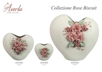 Vaso Cuore Grande Biscuit Bianco Con Rose H.24 Cm In Porcellana Di Capodimonte Completo Di Scatola