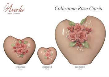 Vaso Cuore Grande Cipria Con Rose H.24 Cm In Porcellana Di Capodimonte Completo Di Scatola