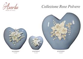 Vaso Cuore Grande Polvere Con Rose H.24 Cm In Porcellana Di Capodimonte Completo Di Scatola
