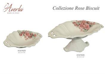 Vassoio Ovale Grande Con Piede Biscuit Bianco Con Rose 33x19x5 Cm In Porcellana Di Capodimonte Completo Di Scatola