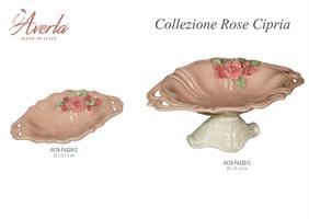 Vassoio Ovale Grande Con Piedi Cipria Con Rose 33x19x5 Cm In Porcellana Di Capodimonte Completo Di Scatola