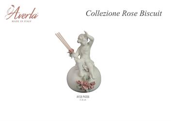 Profumatore Angelo Biscuit Bianco Con Rose Su Sfera H.16 Cm In Porcellana Di Capodimonte Completo Di Scatola Trofeo