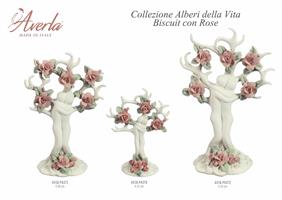 Coppia Albero Della Vita Piccolo Biscuit Bianco Con Rose H.21 Cm In Porcellana Di Capodimonte Completo Di Scatola Trofeo