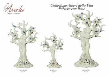 Coppia Albero Della Vita Piccolo Bianco Con Rose Polvere H.21 Cm In Porcellana Di Capodimonte Completo Di Scatola Trofeo