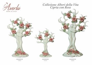 Coppia Albero Della Vita Piccolo Bianco Con Rose Cipria H.21 Cm In Porcellana Di Capodimonte Completo Di Scatola Trofeo
