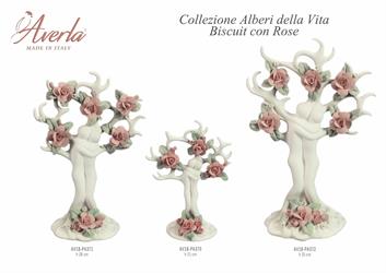 Coppia Albero Della Vita Medio Biscuit Bianco Con Rose H.28 Cm In Porcellana Di Capodimonte Completo Di Scatola