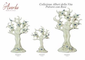Coppia Albero Della Vita Medio Bianco Con Rose Polvere H.28 Cm In Porcellana Di Capodimonte Completo Di Scatola