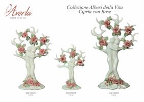 Coppia Albero Della Vita Medio Bianco Con Rose Cipria H.28 Cm In Porcellana Di Capodimonte Completo Di Scatola