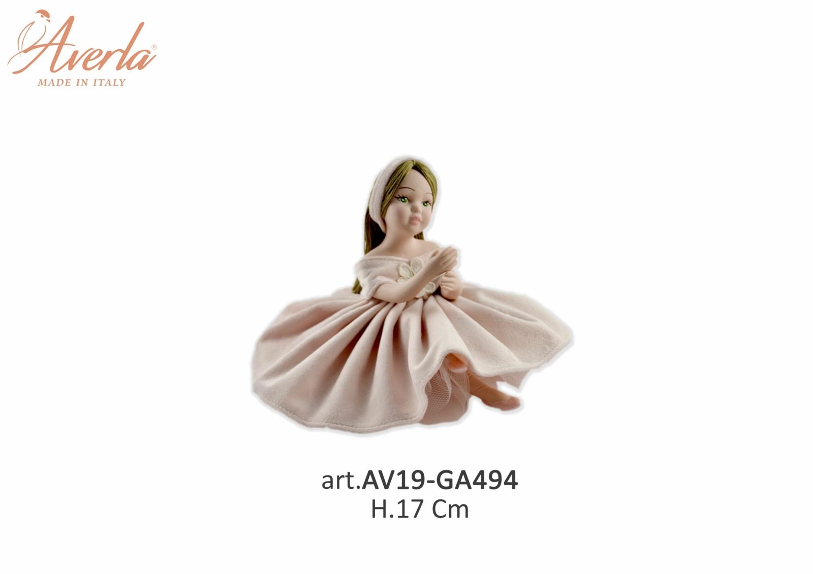 Bambola Grande Con Vestito In Velluto H.17 Cm In Porcellana Di