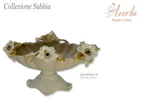 Giatta Grande Ovale In Porcellana Di Capodimonte Colore Sabbia Con Fiori 31x18xh.17 Cm Completa Di Scatola