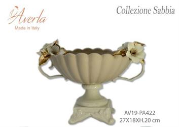 Coppa Max Tonda Con Piede In Porcellana Di Capodimonte Colore Sabbia Con Fiori 27x18xh.20 Cm Completa Di Scatola