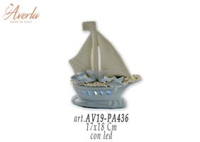 Veliero Marino Bianco E Avion Con Led 17x18 Cm In Porcellana Di Capodimonte Completa Di Scatola Trofeo