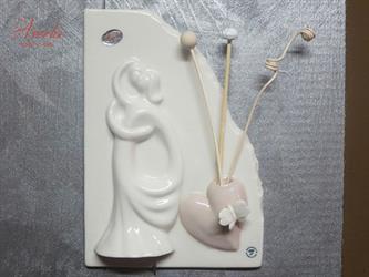 Quadretto AVERLA Sposi Con Profumatore Con Cuore Cipria H.22x16 Cm Con Scatola
