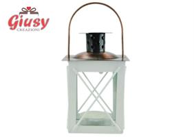 Lanterna Metallo Con Incrocio Top In Rame 7,5x7,5x10,5