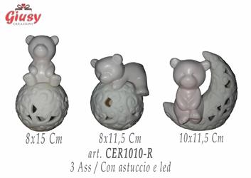 Animaletti In Ceramica 3 Soggetti Assortiti Con Led 8x15 Cm / 8x11,5 Cm / 10x11,5 Cm