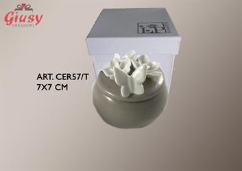 Scatola Rotonda Con Fiore e Farfalla Tortora 7x7 Cm Con Scatola 1*72