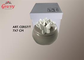 Scatola Rotonda Con Fiore e Farfalla Tortora 7x7 Cm Con Scatola 1*72