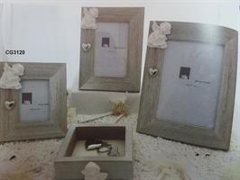Cornice 7x10 Legno Tortora Con Angelo Gesso Bianco e Cuore Metallo