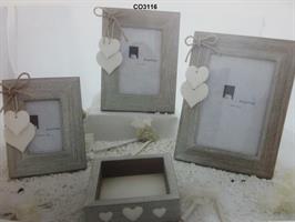 Cornice 10x15 Cm Legno Tortora Con 2 Cuori