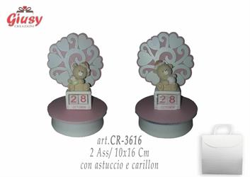 Albero Della Vita In Legno Rosa Orso Con Datario E Carillon 2Ass +Box 10x16Cm