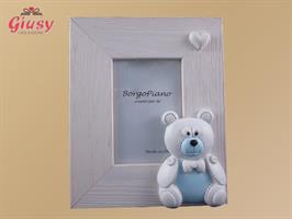 Cornice Pino Bianco Con Orsetto Azzurro E Cuore 7x10 Cm