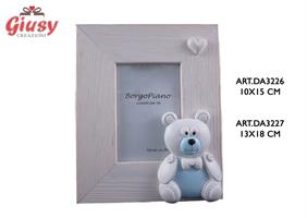 Cornice 10X15 Cm Bianca Liscio Con Orsetto Celeste